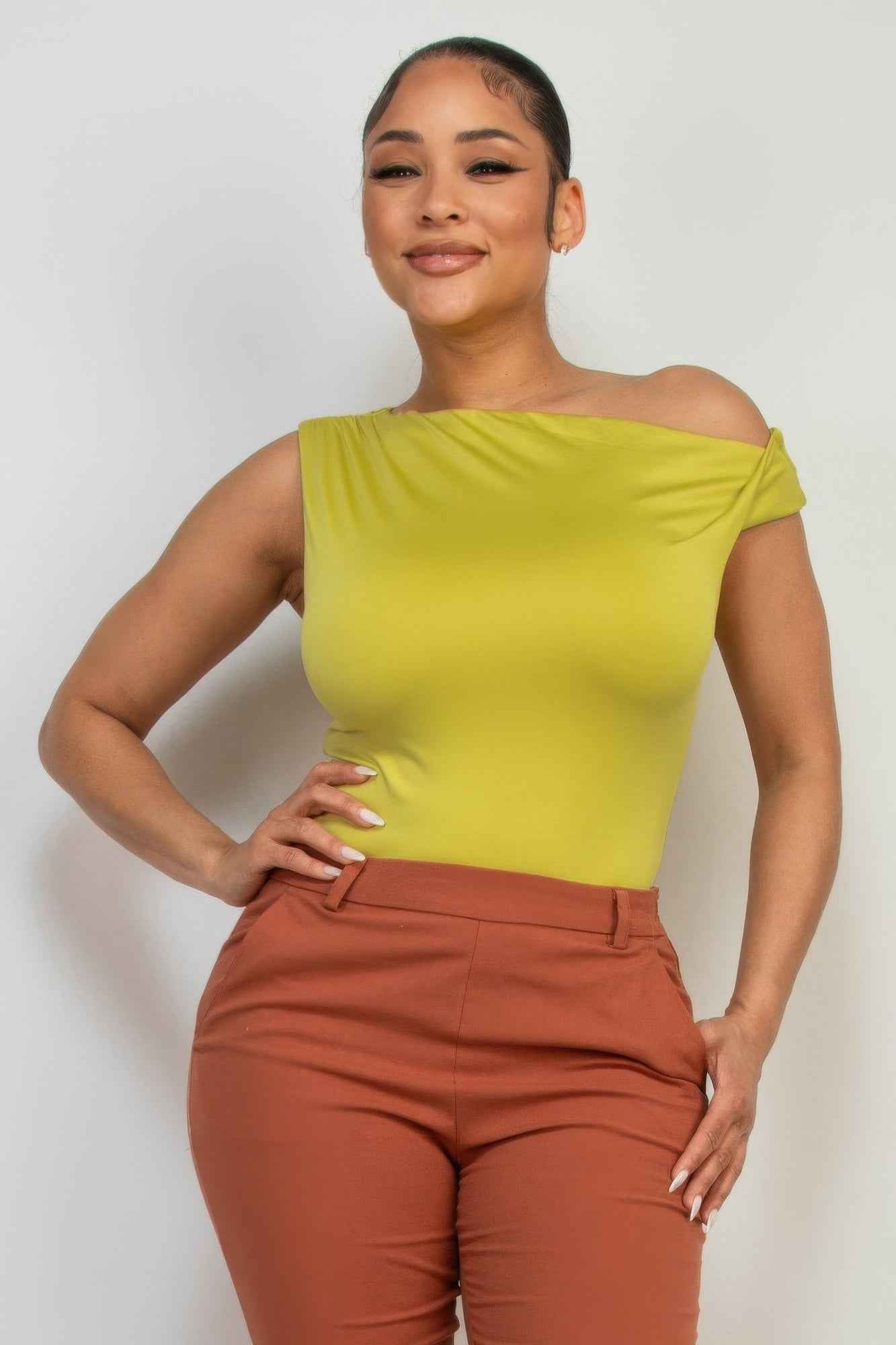 New Arrival – One-shoulder Twisted Detail Silky Top – New Arrival Now Live
