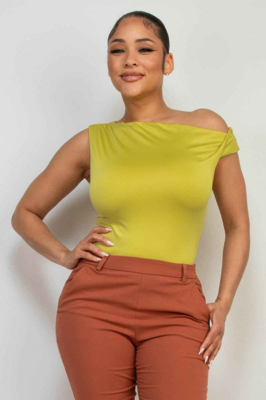 New Arrival – One-shoulder Twisted Detail Silky Top – New Arrival Now Live