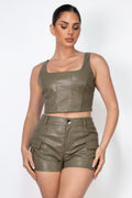 Faux Leather Square Zippered Crop Top-Product Type | Naughty Smile Fashion