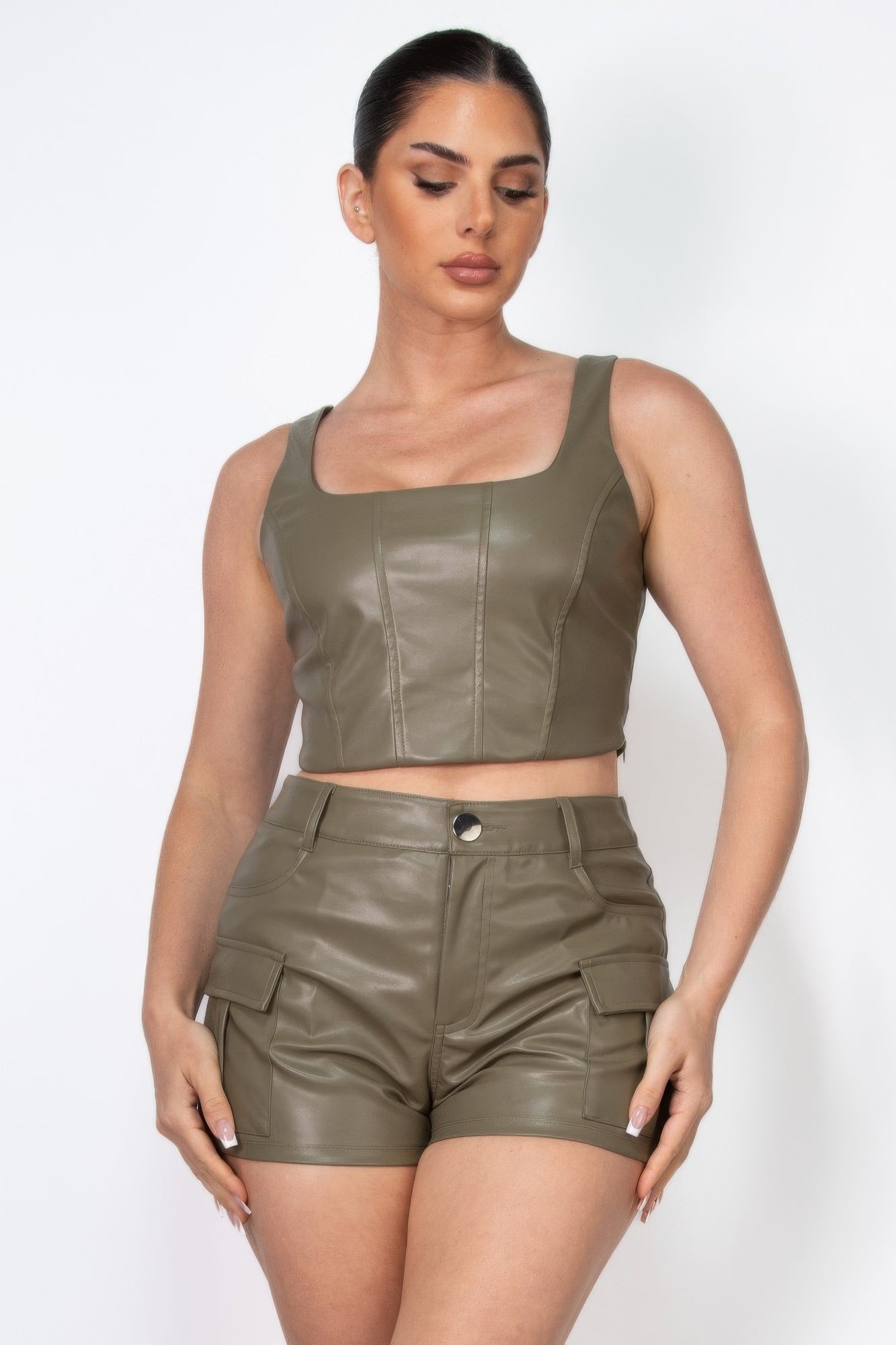 Faux Leather Square Zippered Crop Top-Product Type | Naughty Smile Fashion
