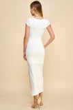 Crew Neck Cap Sleeve Rib W/ Lining Maxi Dress