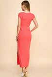 Crew Neck Cap Sleeve Rib W/ Lining Maxi Dress