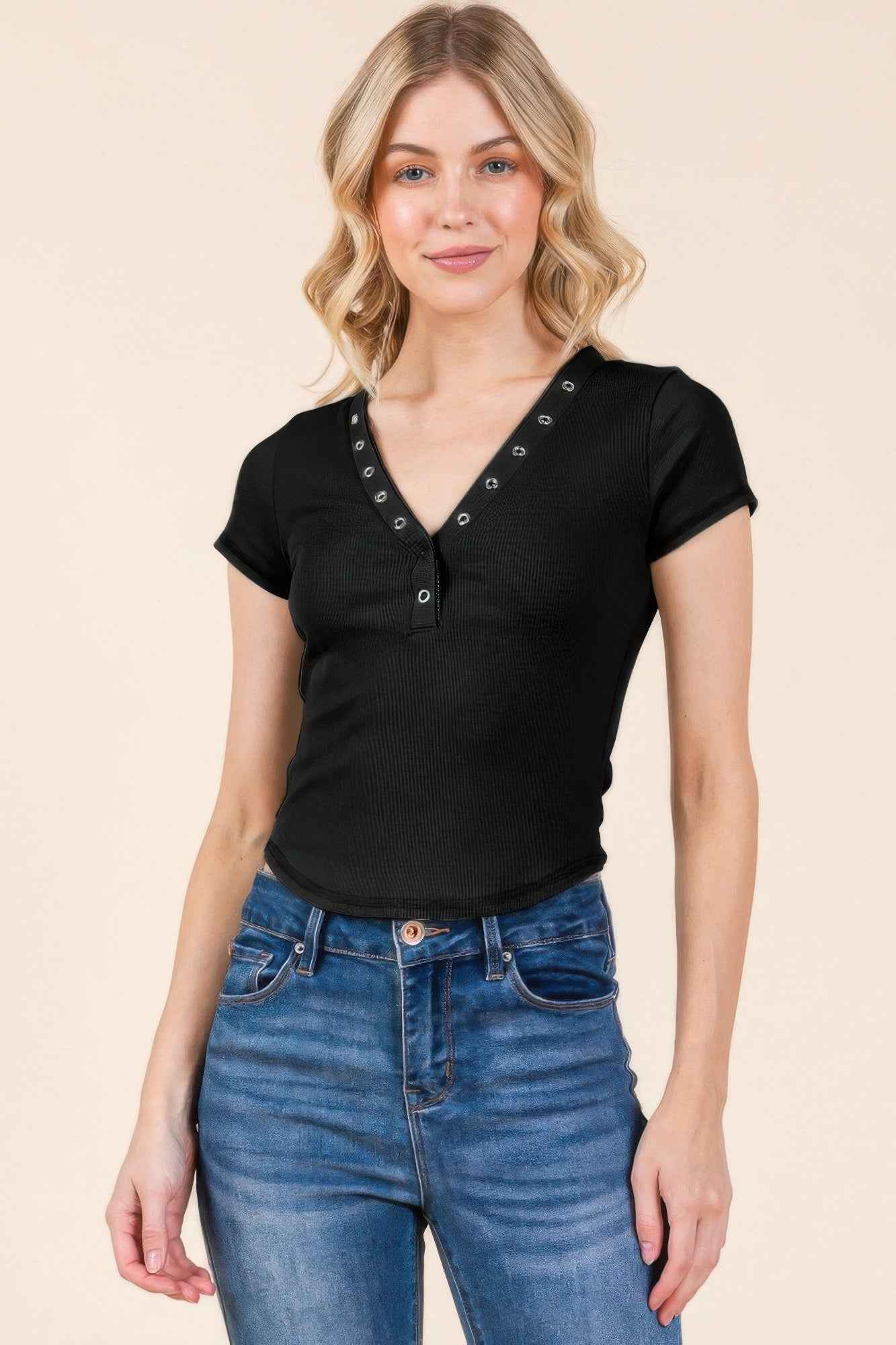 New Arrival – Insert Lace Snap Detail Top W/ Reverse Stitch – New Arrival Now Live