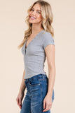 Insert Lace Snap Detail Top W/ Reverse Stitch