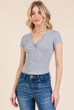 Insert Lace Snap Detail Top W/ Reverse Stitch