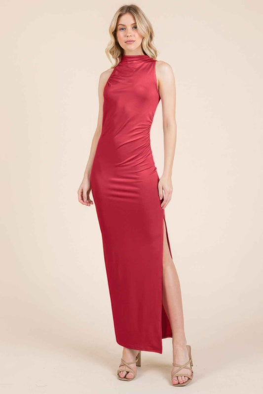 New Arrival – Back Cut Out Side Shirring Side Slit Maxi Dress – New Arrival Now Live