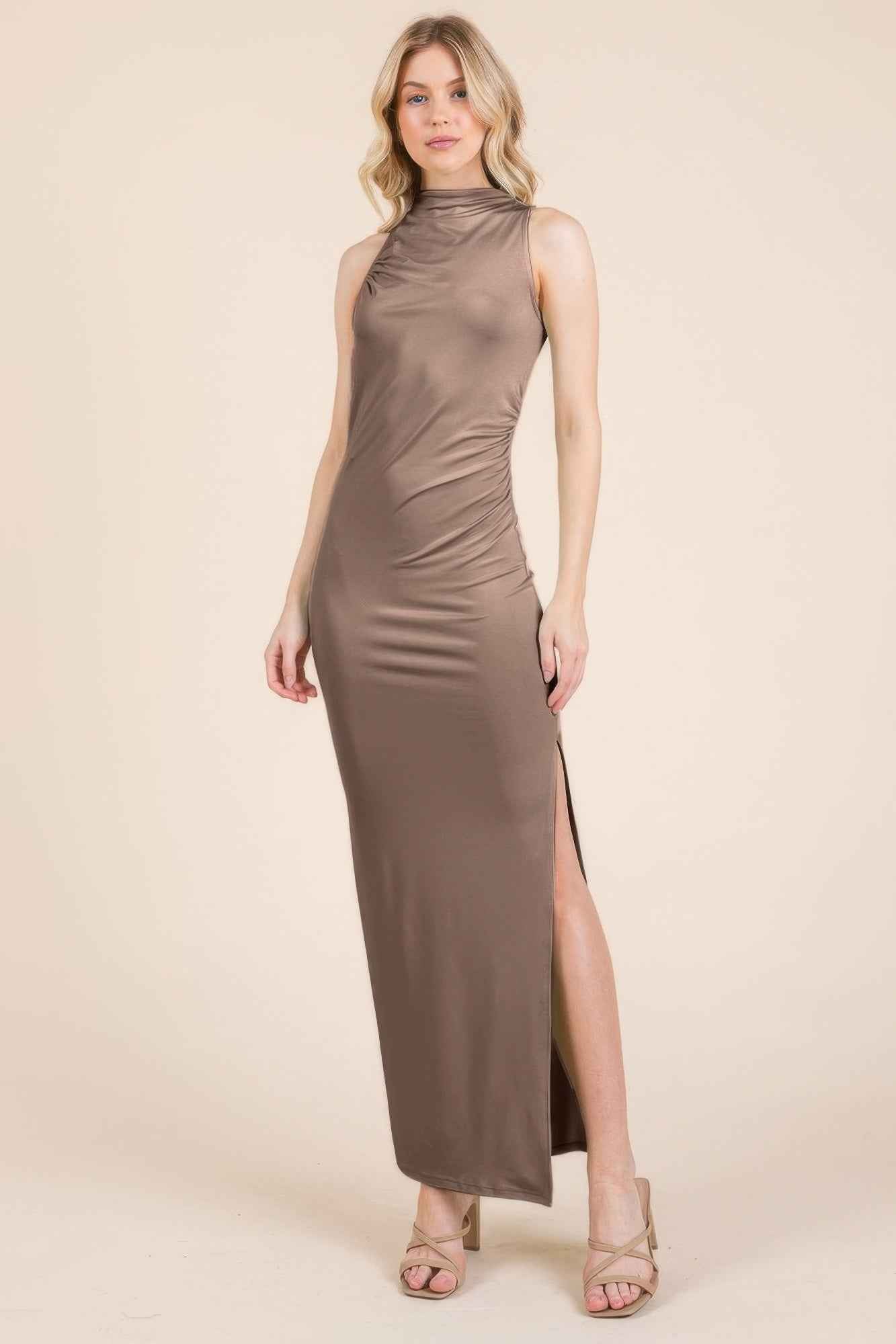 New Arrival – Back Cut Out Side Shirring Side Slit Maxi Dress – New Arrival Now Live