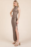 Back Cut Out Side Shirring Side Slit Maxi Dress