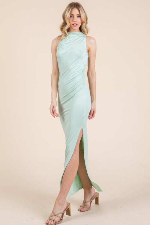 Back Cut Out Side Shirring Side Slit Maxi Dress-Product Type | Naughty Smile Fashion