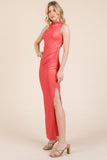 Back Cut Out Side Shirring Side Slit Maxi Dress