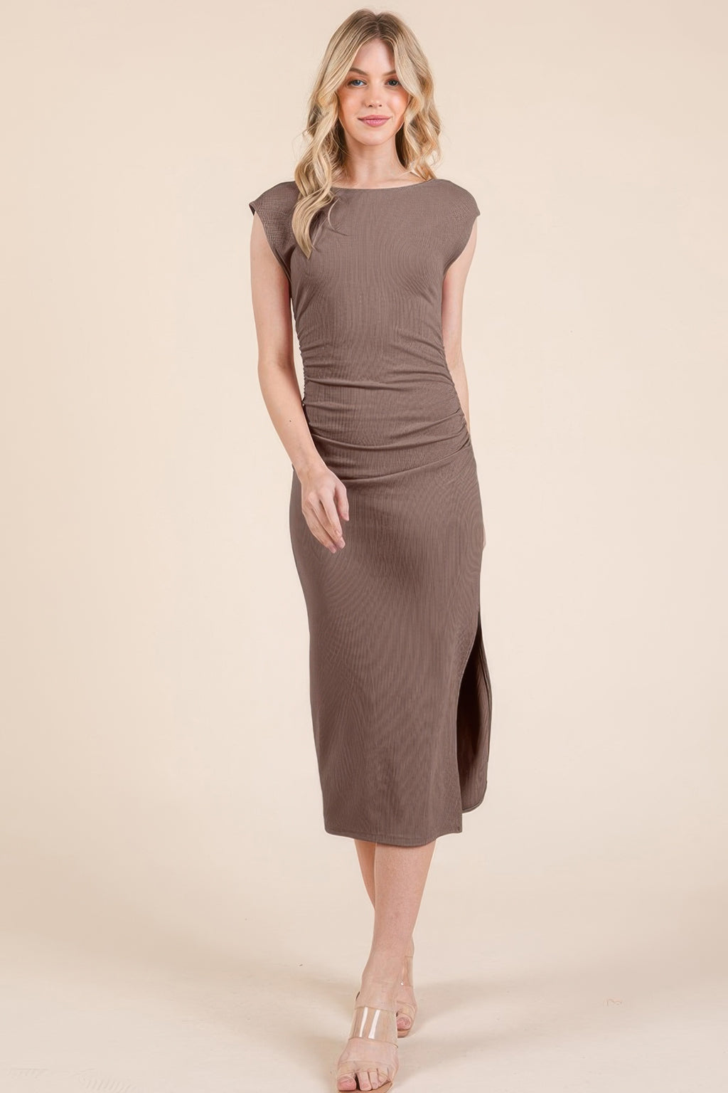 Cap Sleeve Boatneck Open Back Midi Dress-Product Type | Naughty Smile Fashion