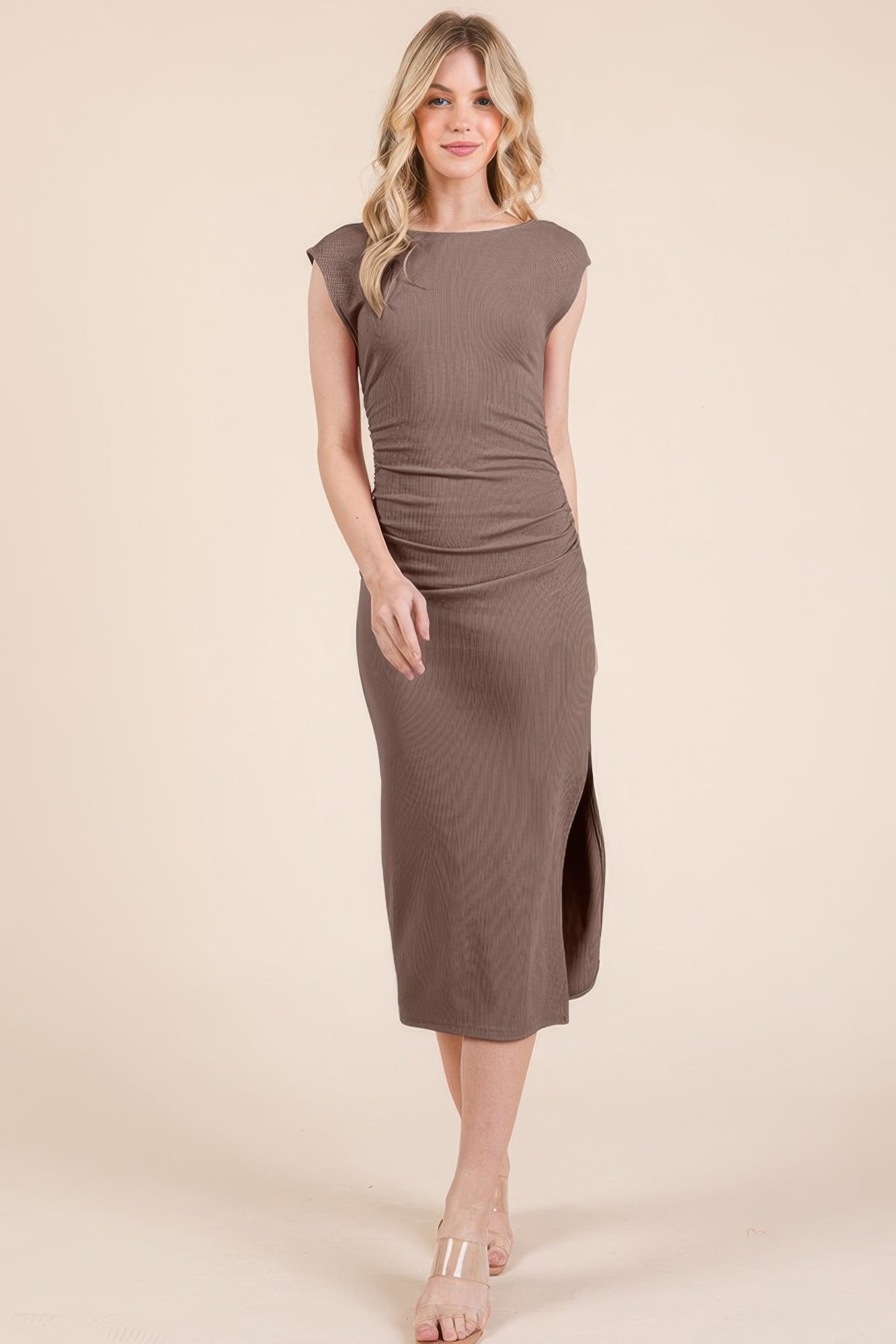 Cap Sleeve Boatneck Open Back Midi Dress-Product Type | Naughty Smile Fashion