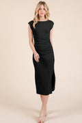 Cap Sleeve Boatneck Open Back Midi Dress-Product Type | Naughty Smile Fashion
