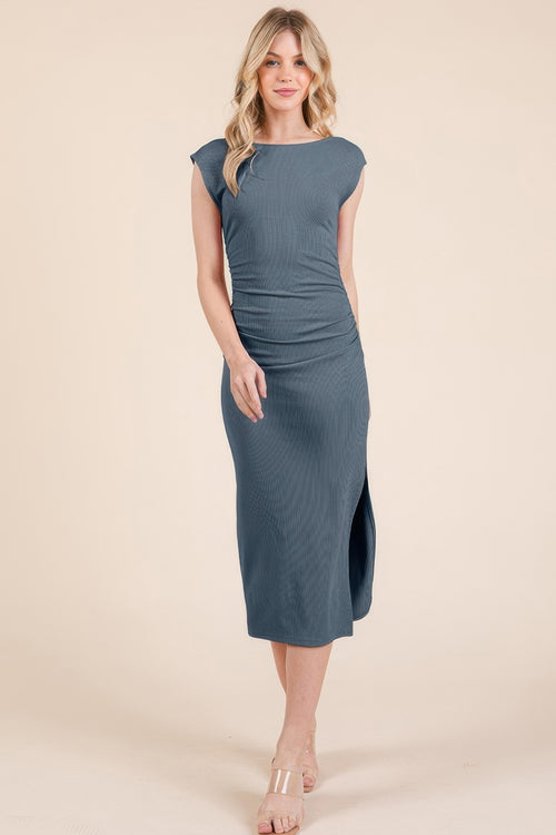 Cap Sleeve Boatneck Open Back Midi Dress-Product Type | Naughty Smile Fashion