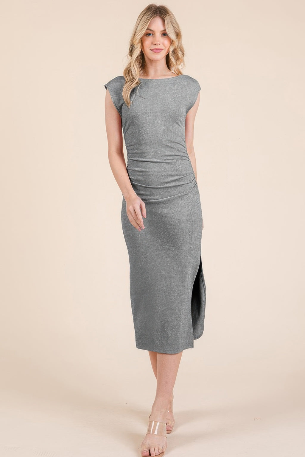 Cap Sleeve Boatneck Open Back Midi Dress-Product Type | Naughty Smile Fashion