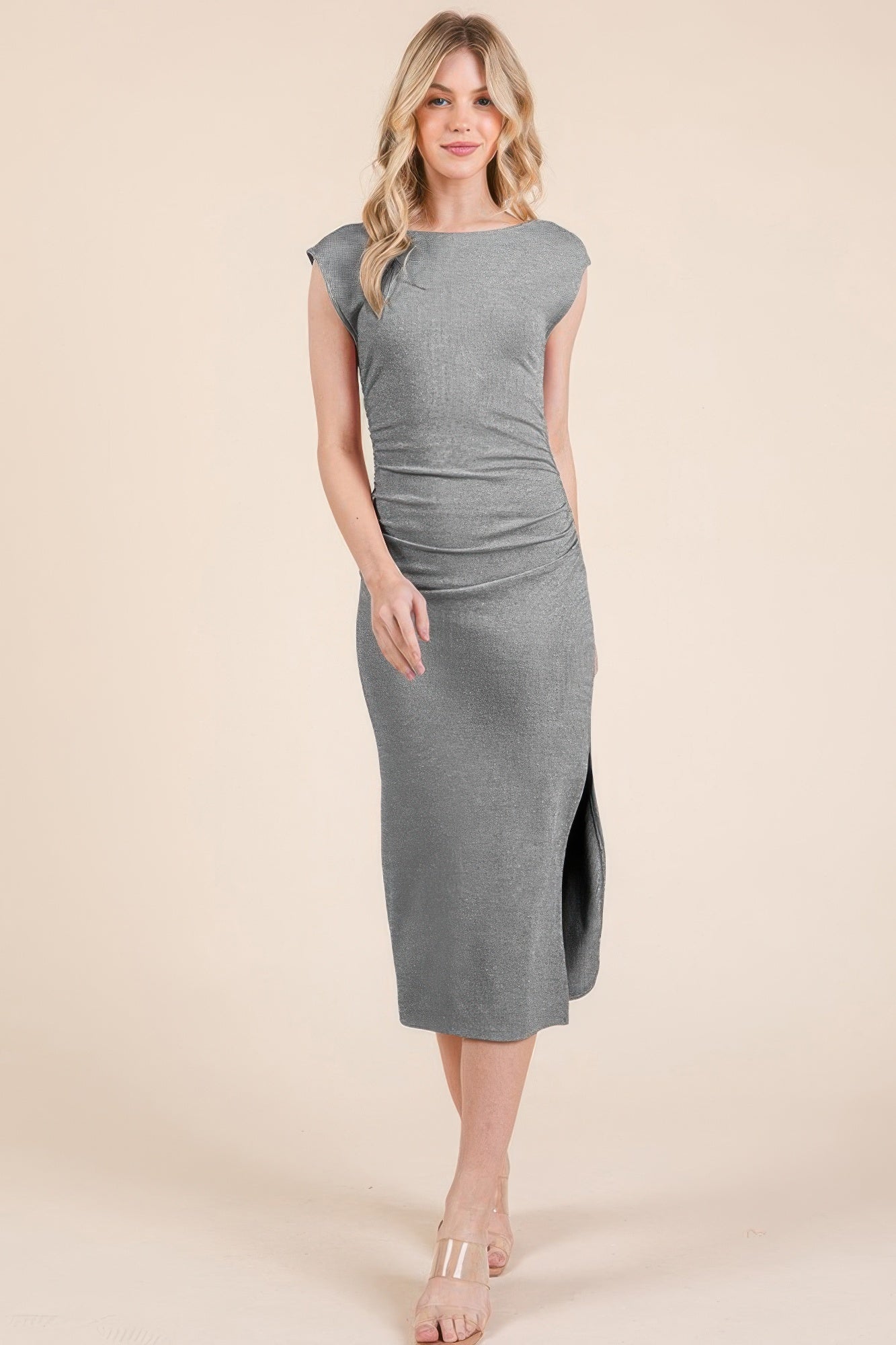 Cap Sleeve Boatneck Open Back Midi Dress-Product Type | Naughty Smile Fashion