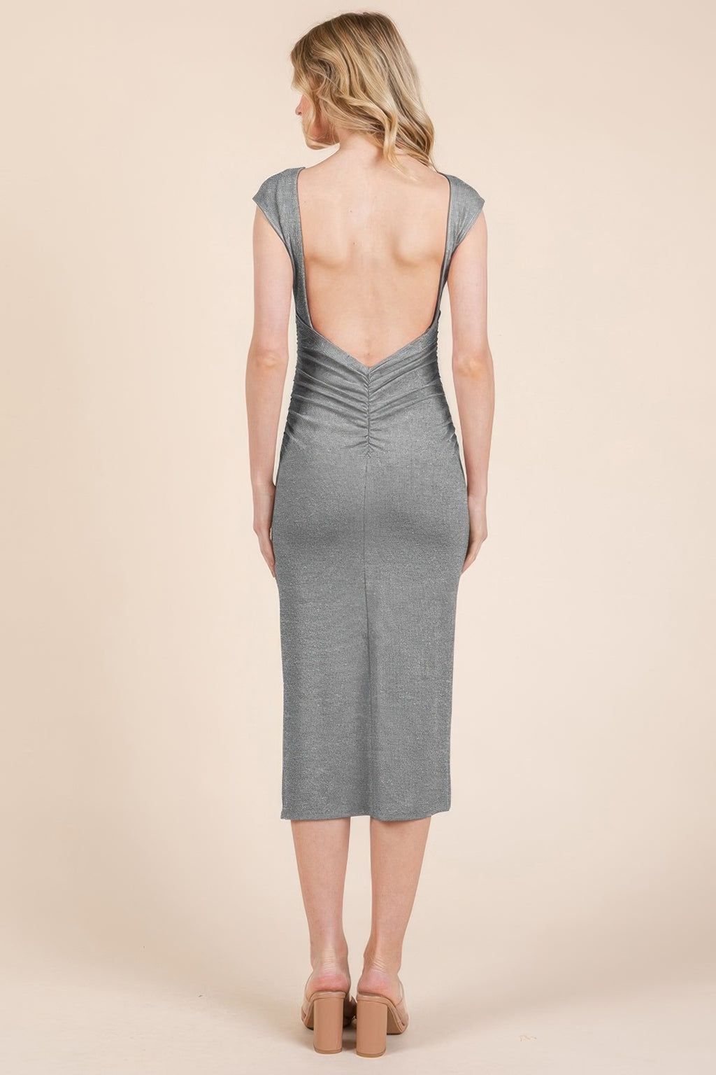 Cap Sleeve Boatneck Open Back Midi Dress-Product Type | Naughty Smile Fashion