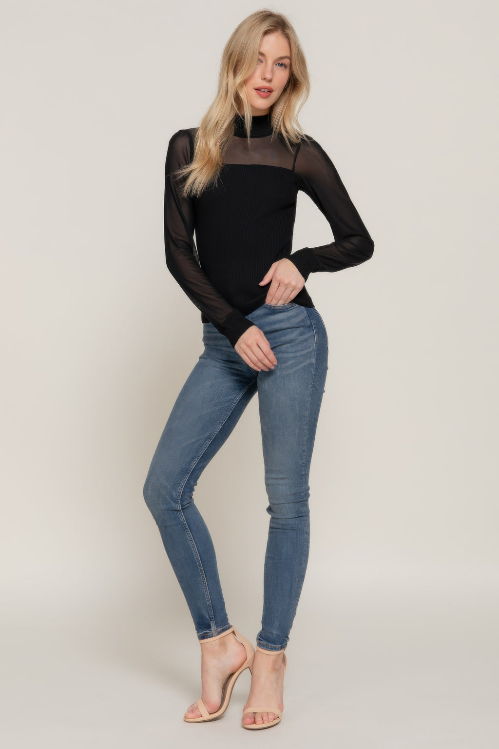 Long Slv Mesh Panel Detail Sweater Top-Product Type | Naughty Smile Fashion