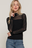 Long Slv Mesh Panel Detail Sweater Top