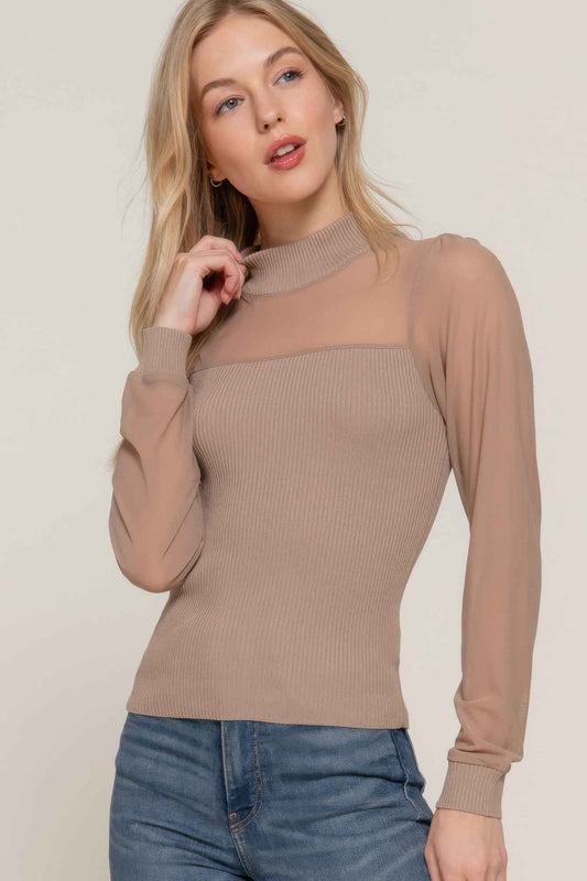 New Arrival – Long Slv Mesh Panel Detail Sweater Top – New Arrival Now Live