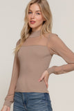 Long Slv Mesh Panel Detail Sweater Top