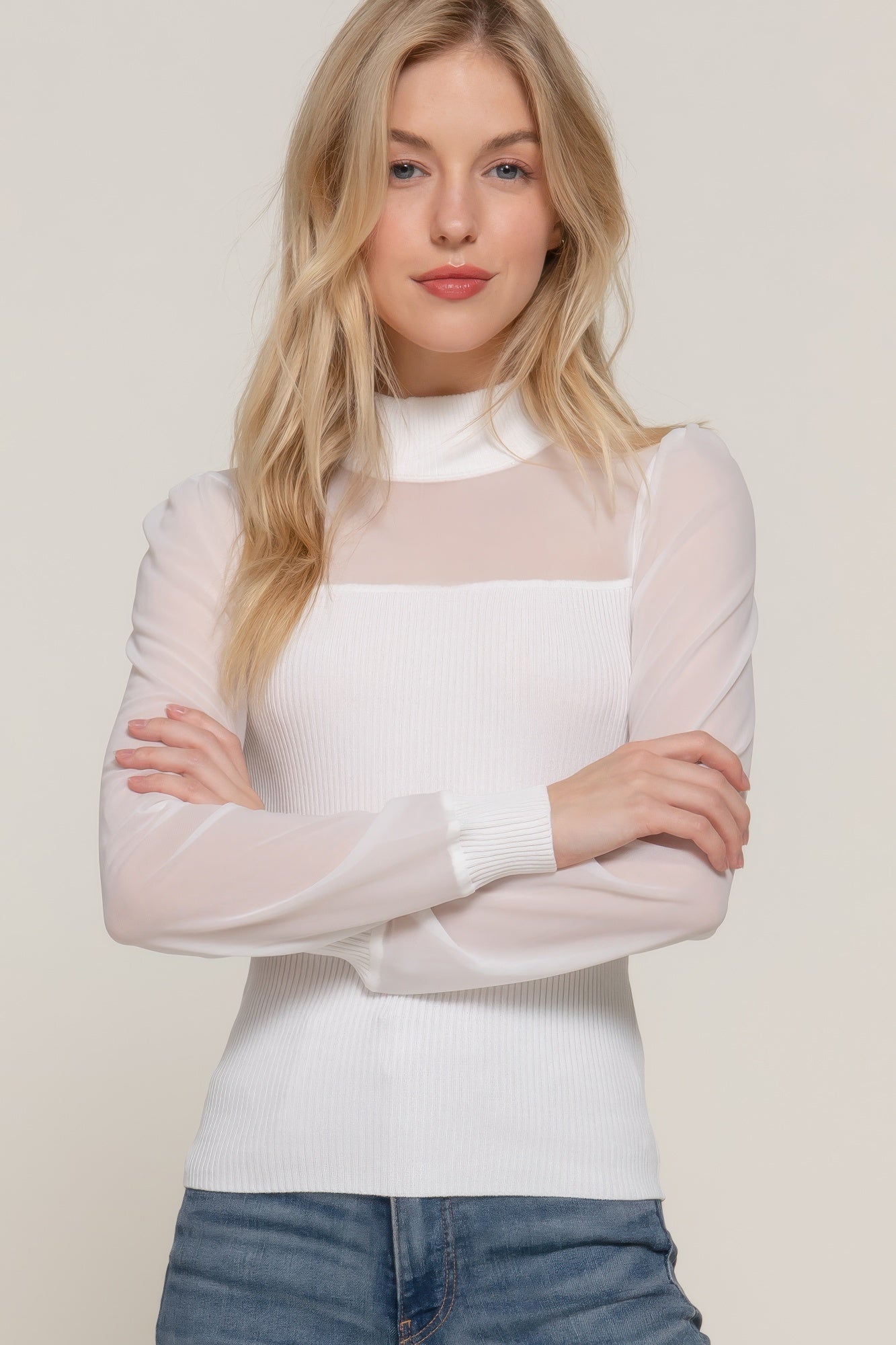 Long Slv Mesh Panel Detail Sweater Top-Product Type | Naughty Smile Fashion