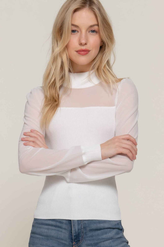 New Arrival – Long Slv Mesh Panel Detail Sweater Top – New Arrival Now Live