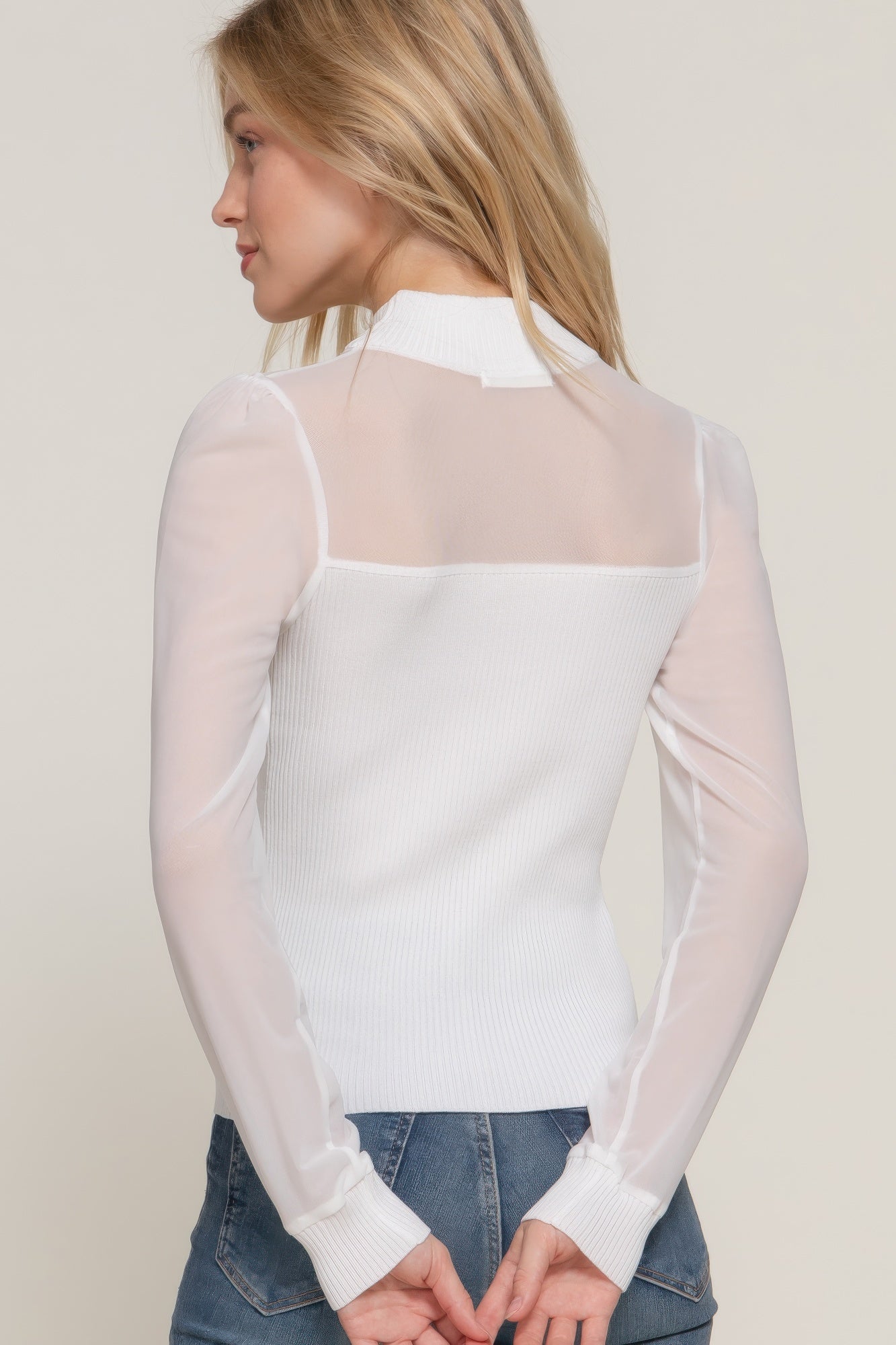 Long Slv Mesh Panel Detail Sweater Top-Product Type | Naughty Smile Fashion