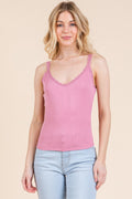 Ribbed V-neck Lace Trim With Strap Tank Top-Product Type | Naughty Smile Fashion