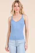 Ribbed V-neck Lace Trim With Strap Tank Top-Product Type | Naughty Smile Fashion