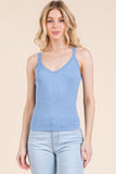 Ribbed V-neck Lace Trim With Strap Tank Top