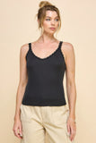 Ribbed V-neck Lace Trim With Strap Tank Top