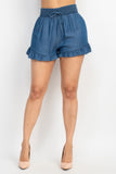 Smocked Waist Ruffled Denim Shorts