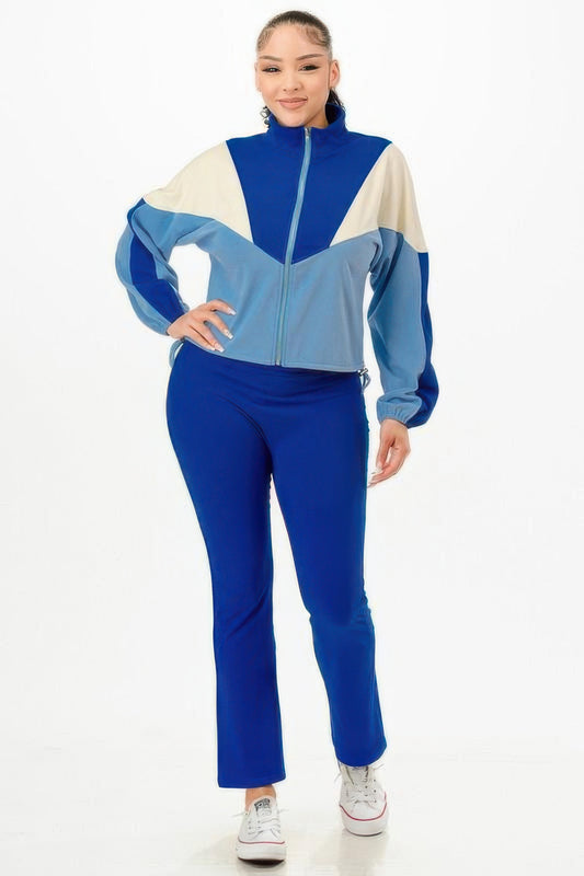 New Arrival – Color Blocked Jacket W/flare Pants Set – New Arrival Now Live
