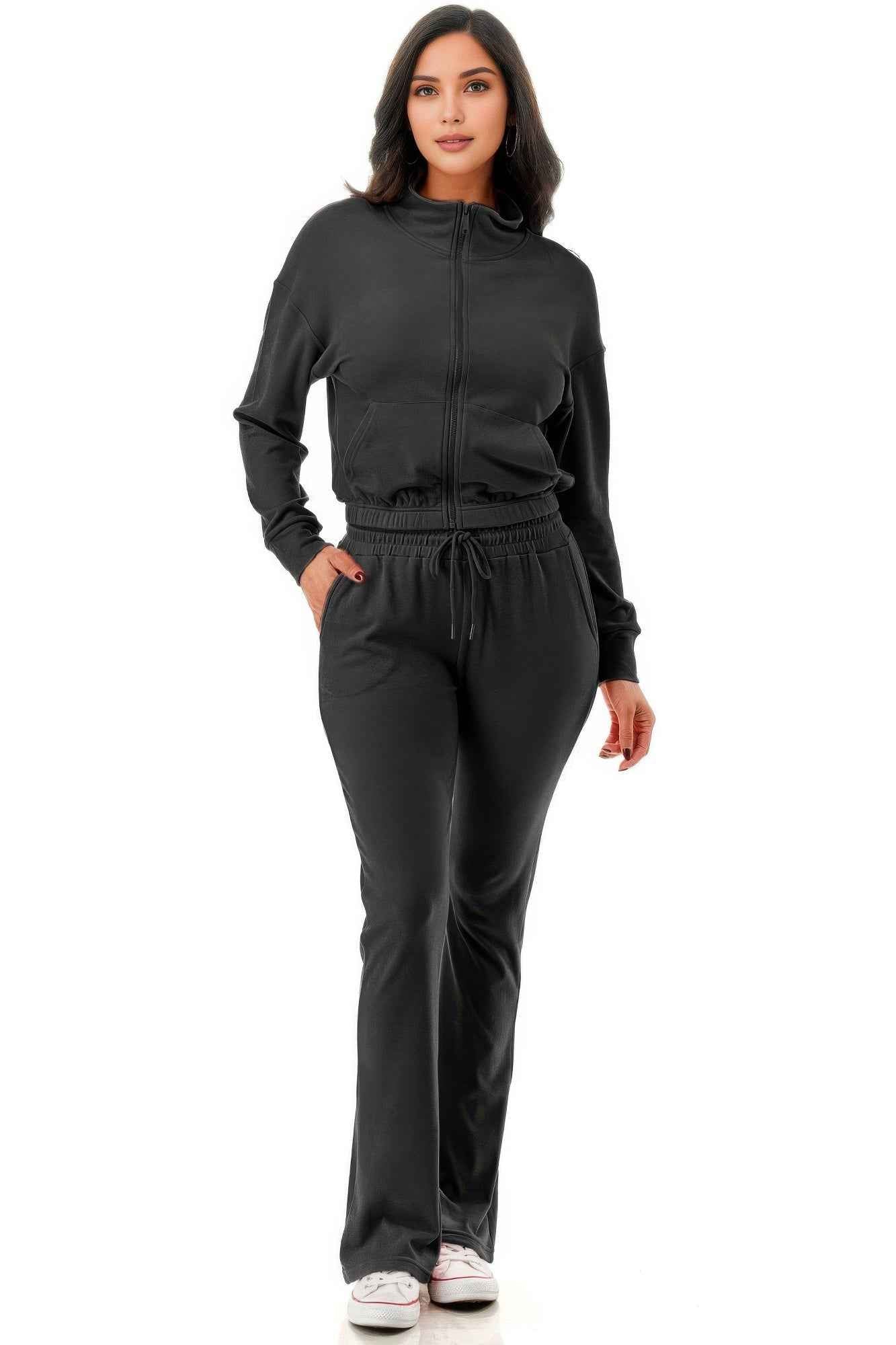 New Arrival – Thermal Crop Jacket With Flare Pants Set – New Arrival Now Live
