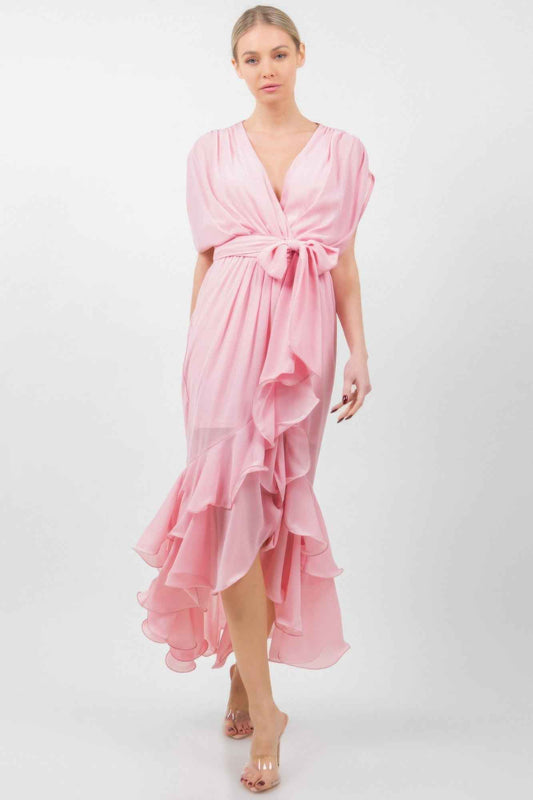New Arrival – Solid Tie Waist Ruffle Midi Dress – New Arrival Now Live
