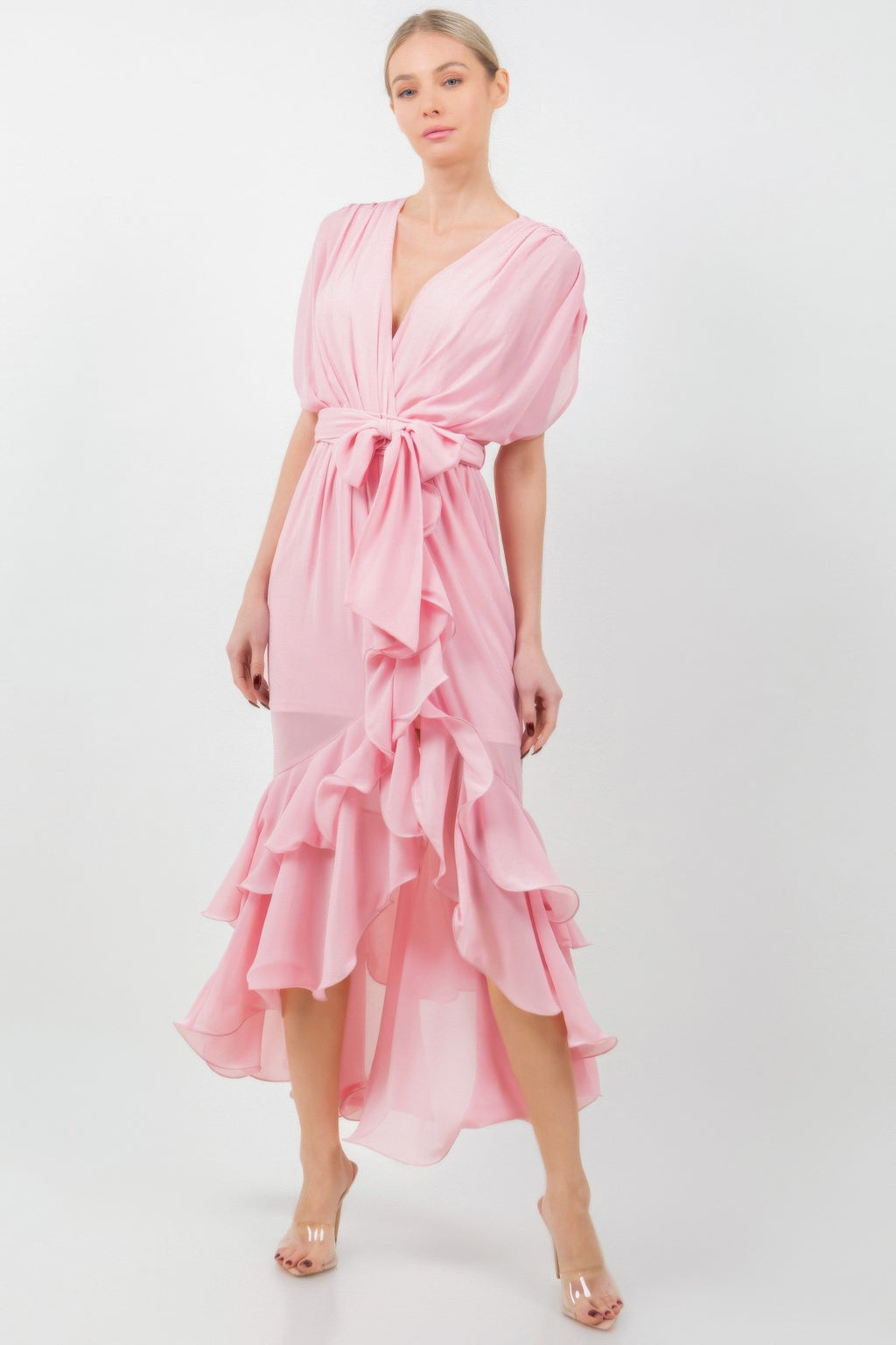 Solid Tie Waist Ruffle Midi Dress-Product Type | Naughty Smile Fashion