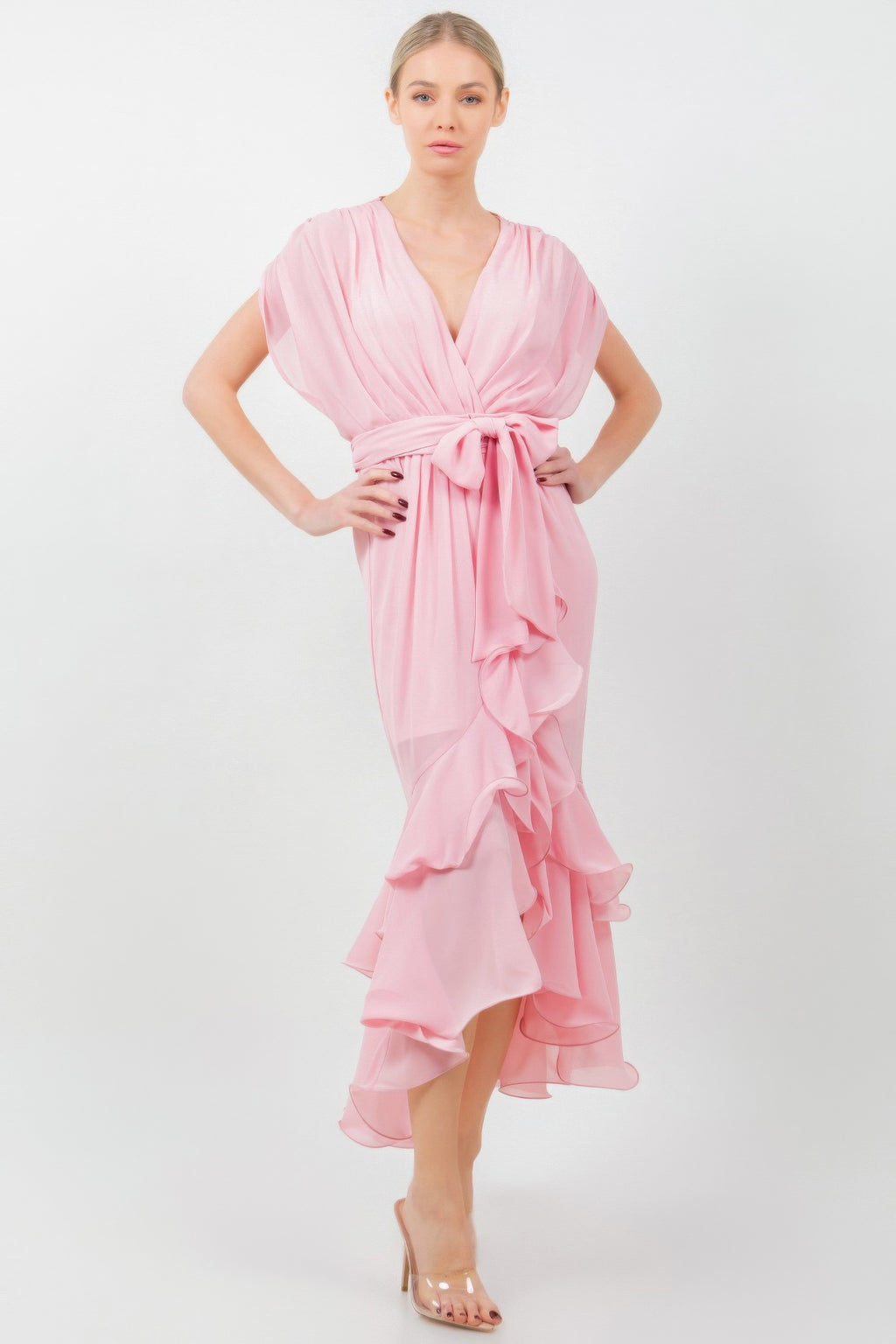 Solid Tie Waist Ruffle Midi Dress-Product Type | Naughty Smile Fashion