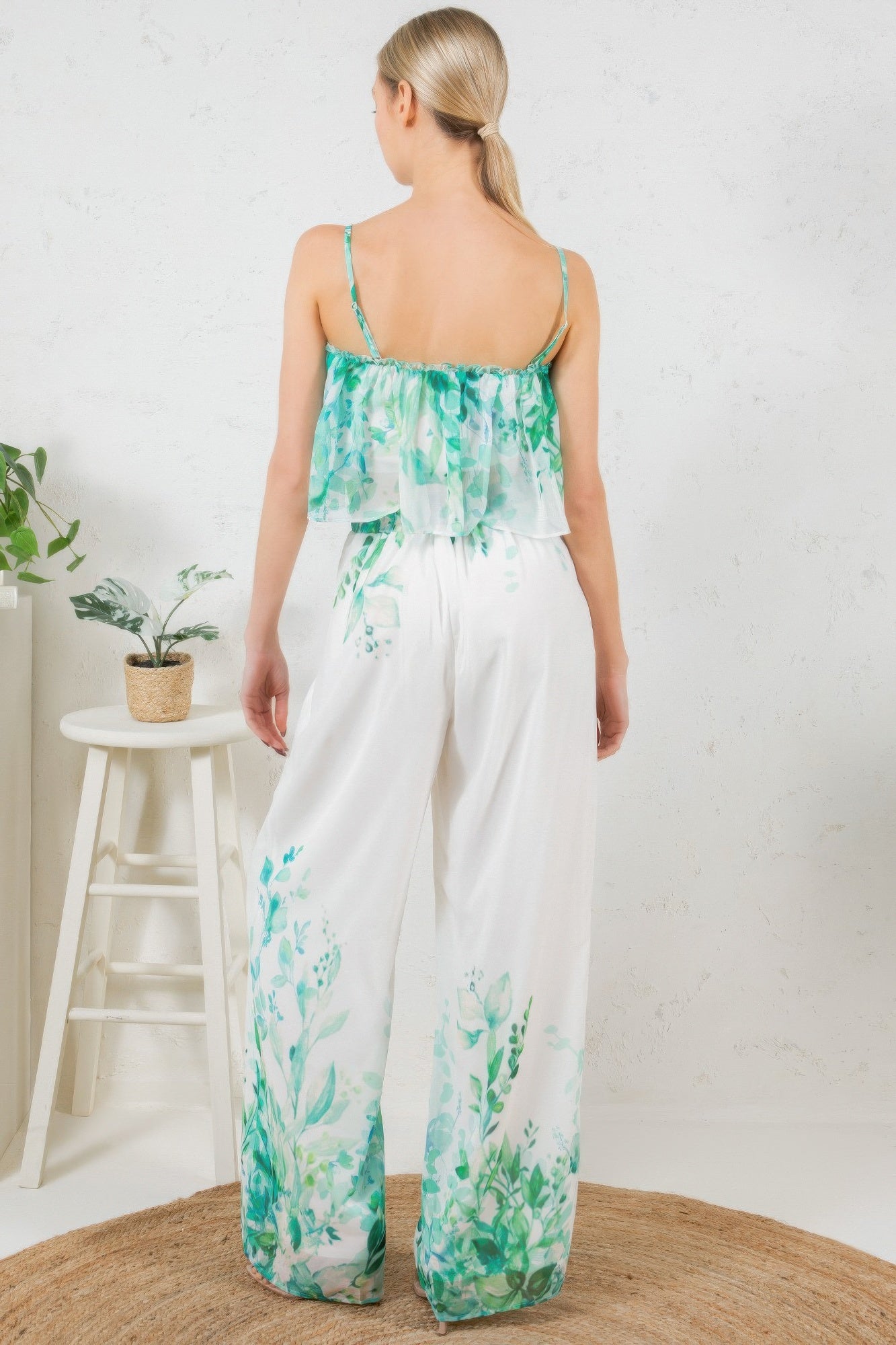 Printed Crop Top & Wide Leg Long Pants Set-Product Type | Naughty Smile Fashion