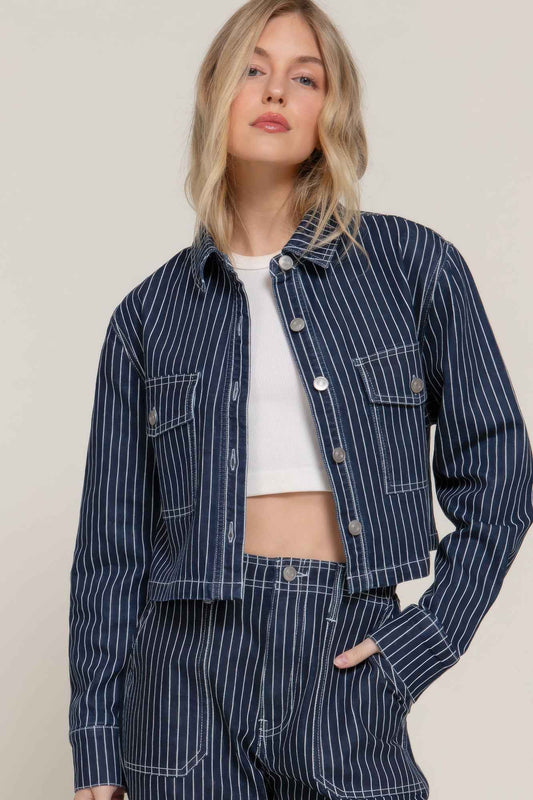 New Arrival – Button Down Stripe Denim Short Jacket – New Arrival Now Live