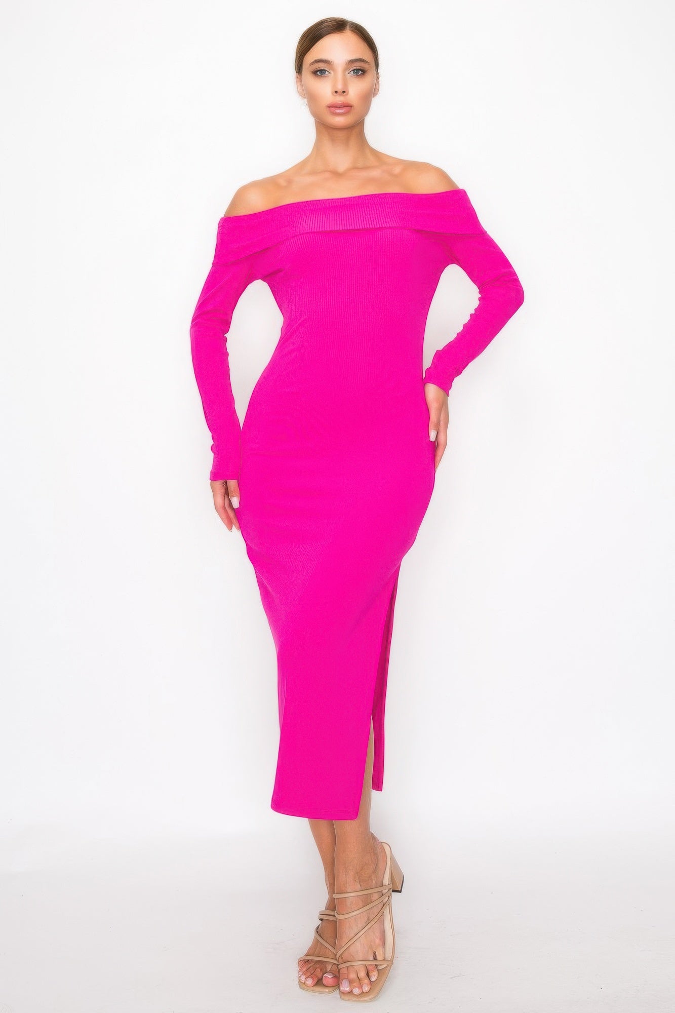 New Arrival – Off-shoulder Rib Midi Dress – New Arrival Now Live
