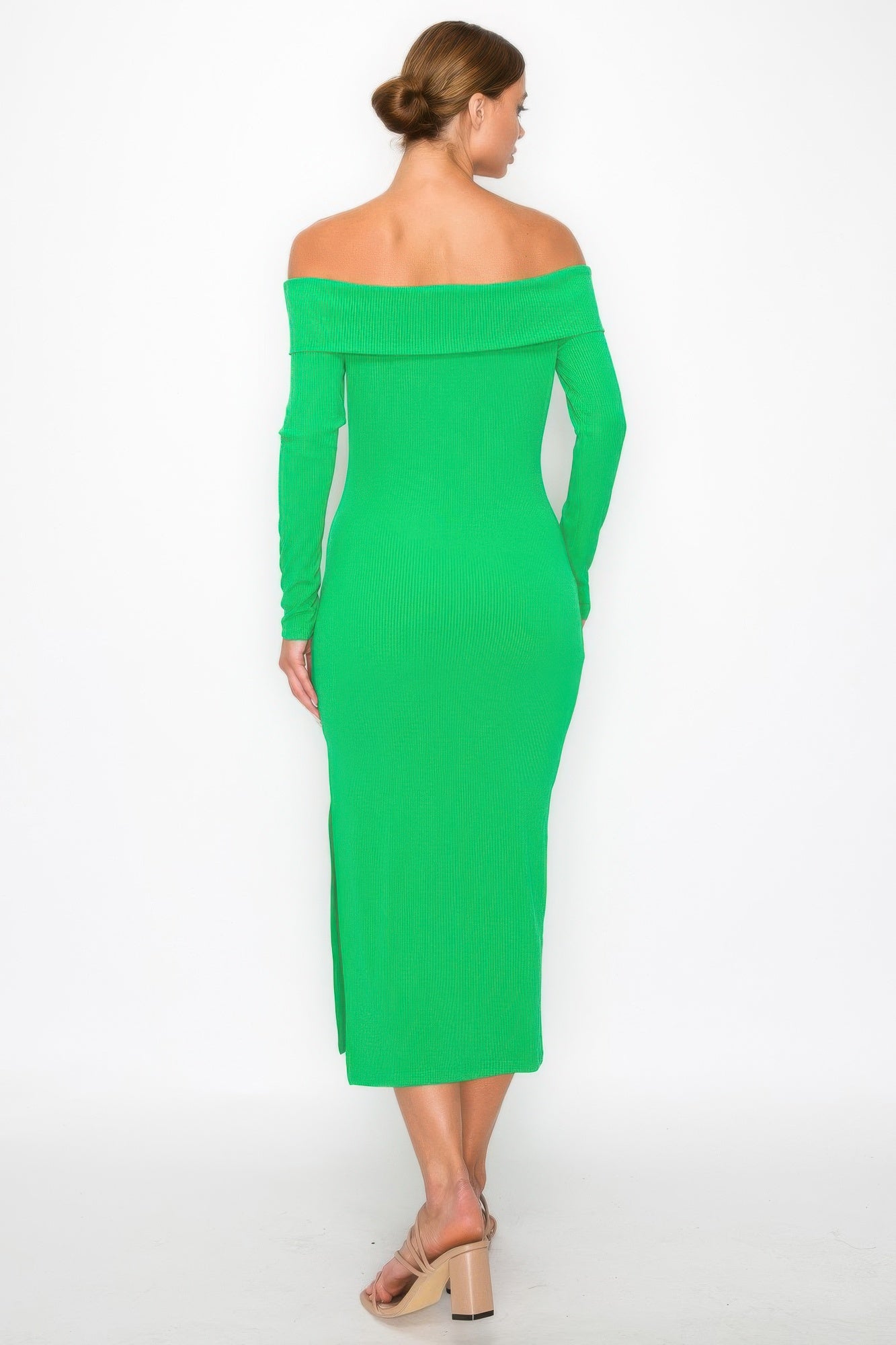 Off-shoulder Rib Midi Dress-Product Type | Naughty Smile Fashion