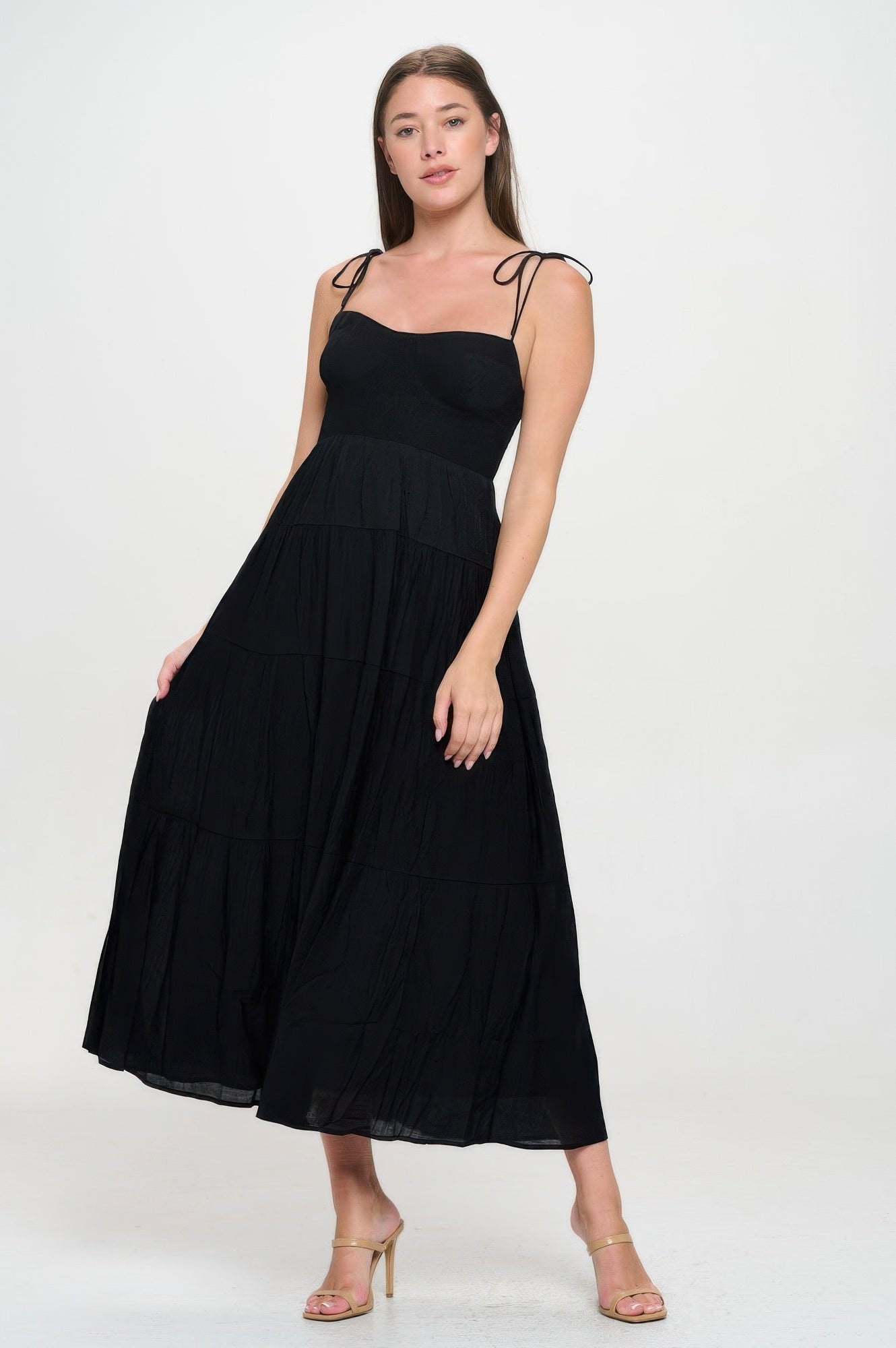 Solid Smocked Ruffle Maxi Dress-Product Type | Naughty Smile Fashion
