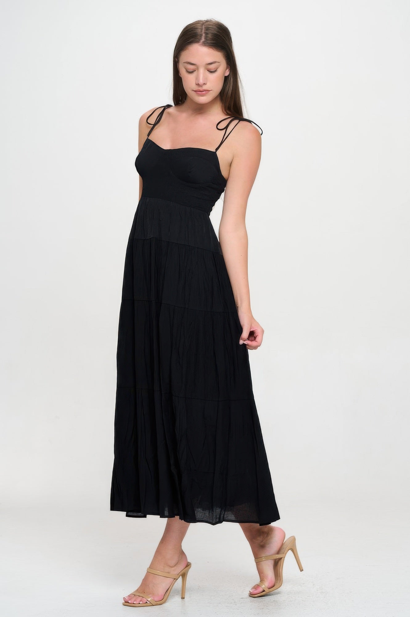 Solid Smocked Ruffle Maxi Dress-Product Type | Naughty Smile Fashion
