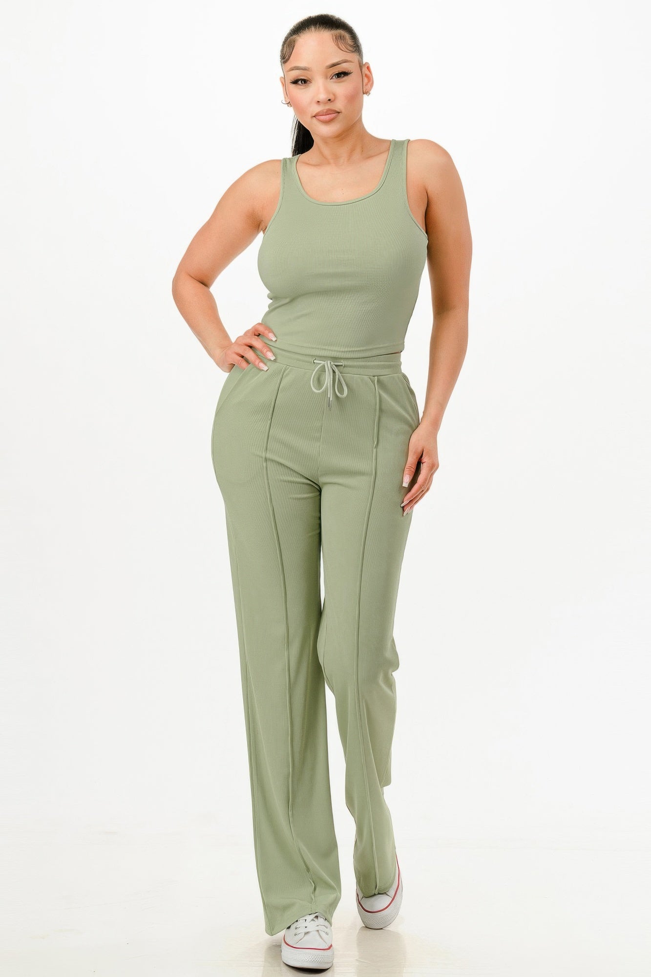 New Arrival – Ribbed Tank Top And Pant Set – New Arrival Now Live