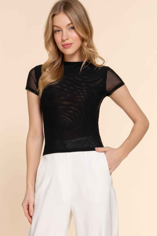 New Arrival – Short Cap Slv High Neck 2 Ply Mesh Top – New Arrival Now Live