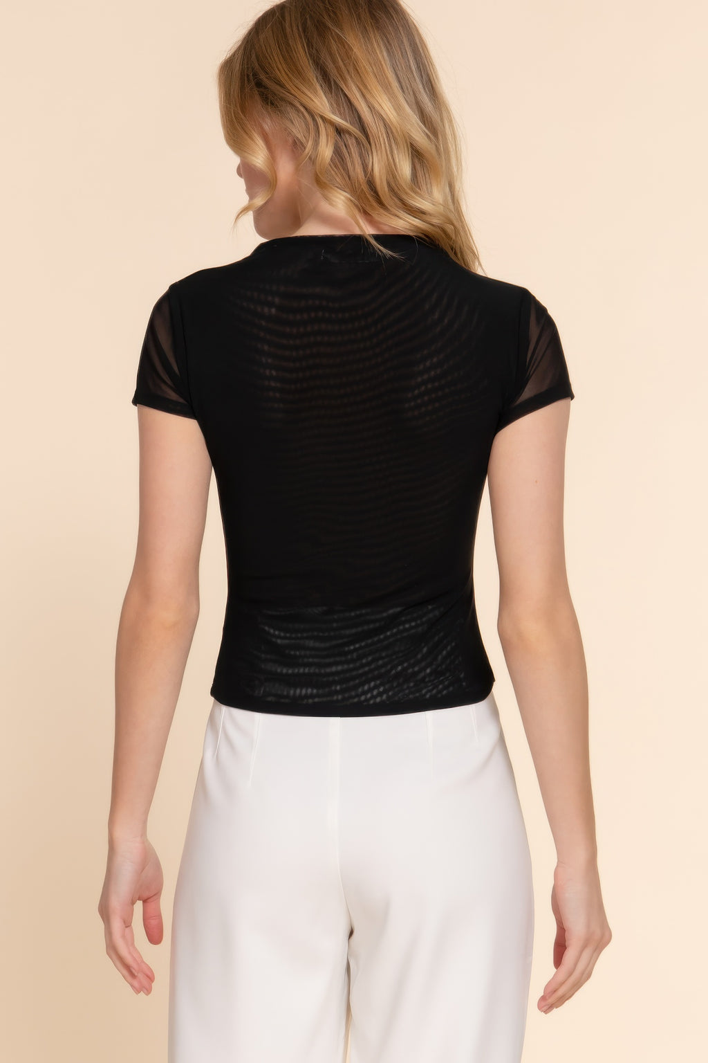 Short Cap Slv High Neck 2 Ply Mesh Top-Product Type | Naughty Smile Fashion