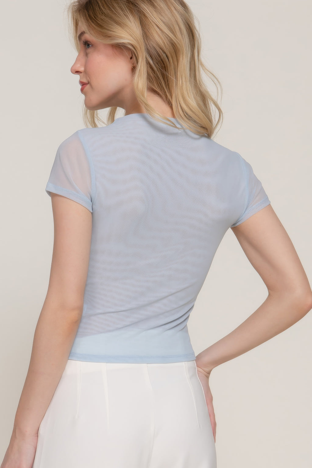 Short Cap Slv High Neck 2 Ply Mesh Top-Product Type | Naughty Smile Fashion