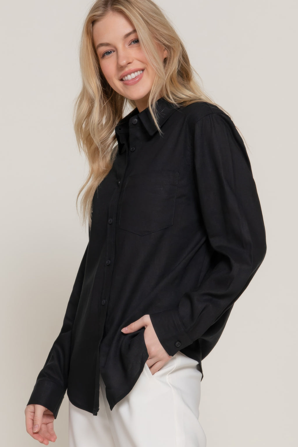 Long Sleeve Linen Blend Shirt-Product Type | Naughty Smile Fashion