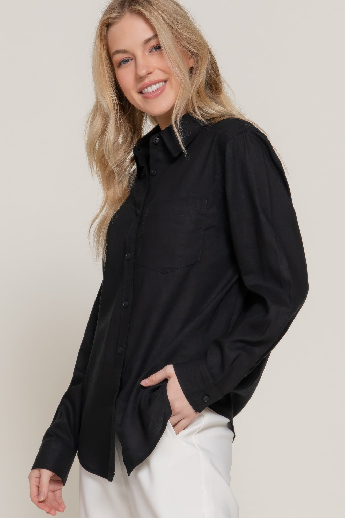 Long Sleeve Linen Blend Shirt-Product Type | Naughty Smile Fashion